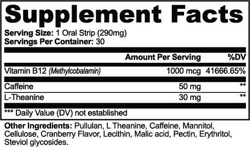 CORTEX Energy Strips supplement facts and ingredients